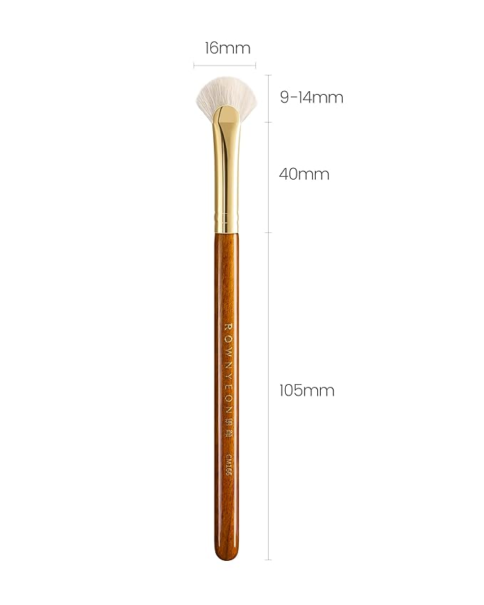 Desert Oak Series Mini Fan Brush - Ultra-Fine Goat Hair for Precision Highlighting, Flat Fan Shape Targets Cheekbones/Nose Bridge, Ebana Bubinga Handle & Brass Ferrule (CM 166)-FemmiqueWomen