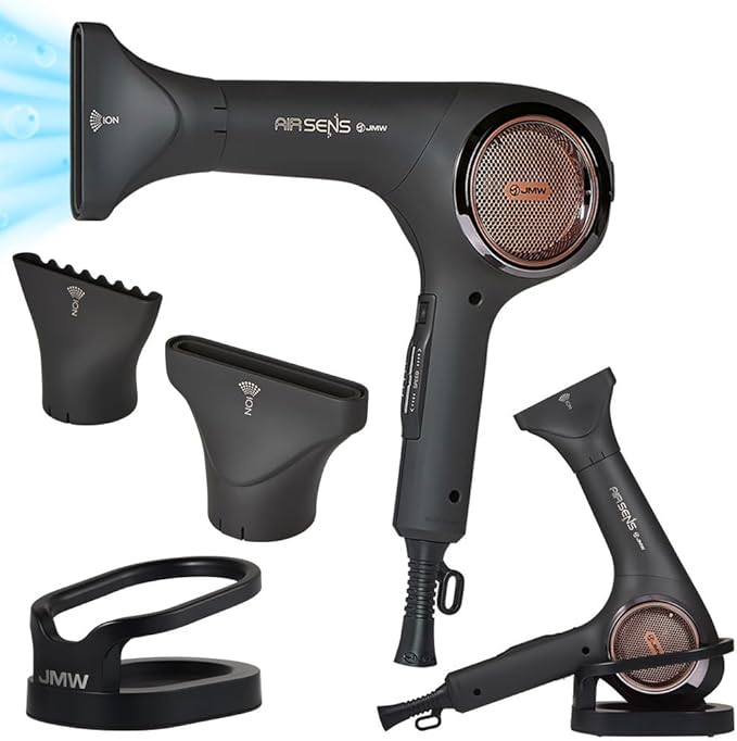 JMW Korean Professional Salon Hair Dryer AIR Sense I 15 Winds-3 Heat X 5 Speed Mix, 2 Nozzles & Dryer Stand, Upgrade BLDC Motor, 100% Cool Shot, Smart Memory, Fast Drying, Quiet and Long-Lasting-FemmiqueWomen