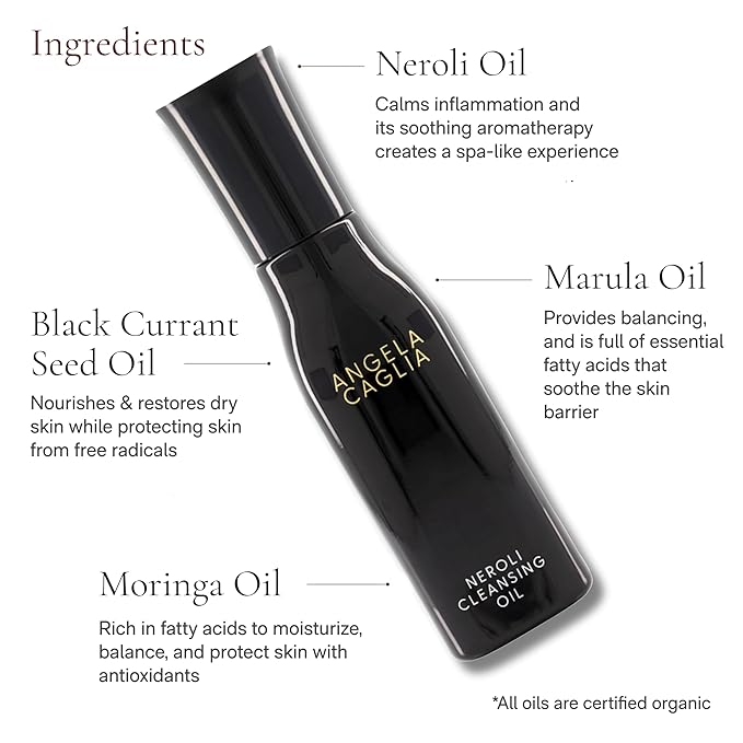 Angela Caglia Neroli Cleansing Oil - Makeup Remover & Face Cleanser with Lipid-Lock Technology - Organic Moringa, Marula, Black Currant & Neroli Oils - Soothing Hydration & Barrier Support-FemmiqueWomen