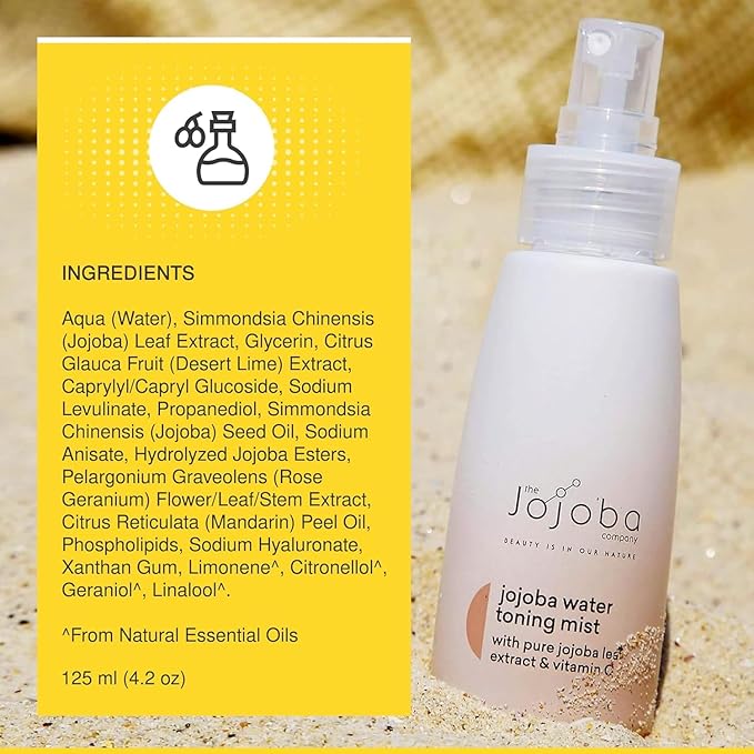 The Jojoba Company Water Toning Mist With Pure Jojoba Leaf Extract & Vitamin C - Hydrating, Toning & Firming - Antioxidant Protection - Reduces Pore Size - For Thirsty, Dehydrated & Dry Skin - 50ml-FemmiqueWomen