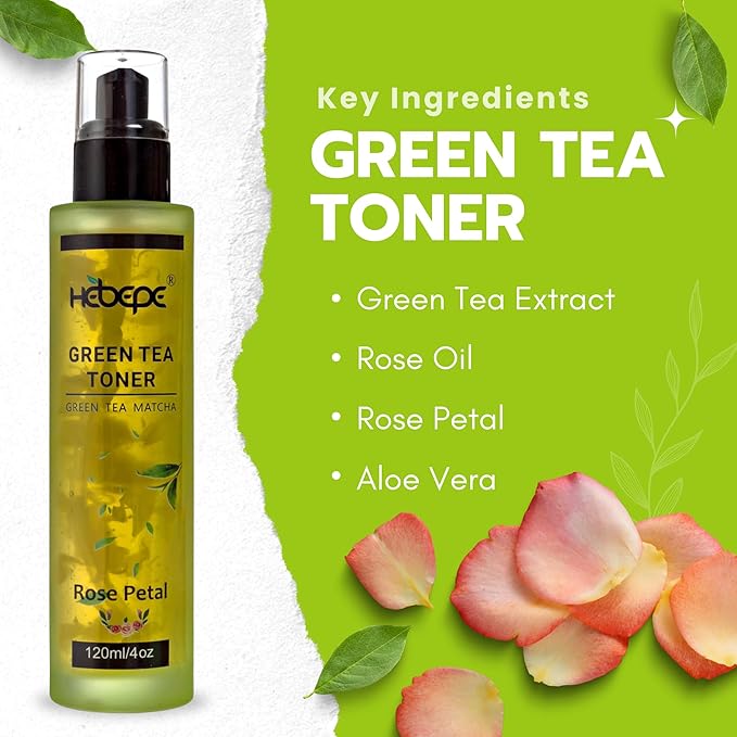 Green Tea Matcha Facial Toner with Rose Petal, Refreshing, and Soothing Face Toner, with Rose Oil, Aloe Vera,120ml-FemmiqueWomen
