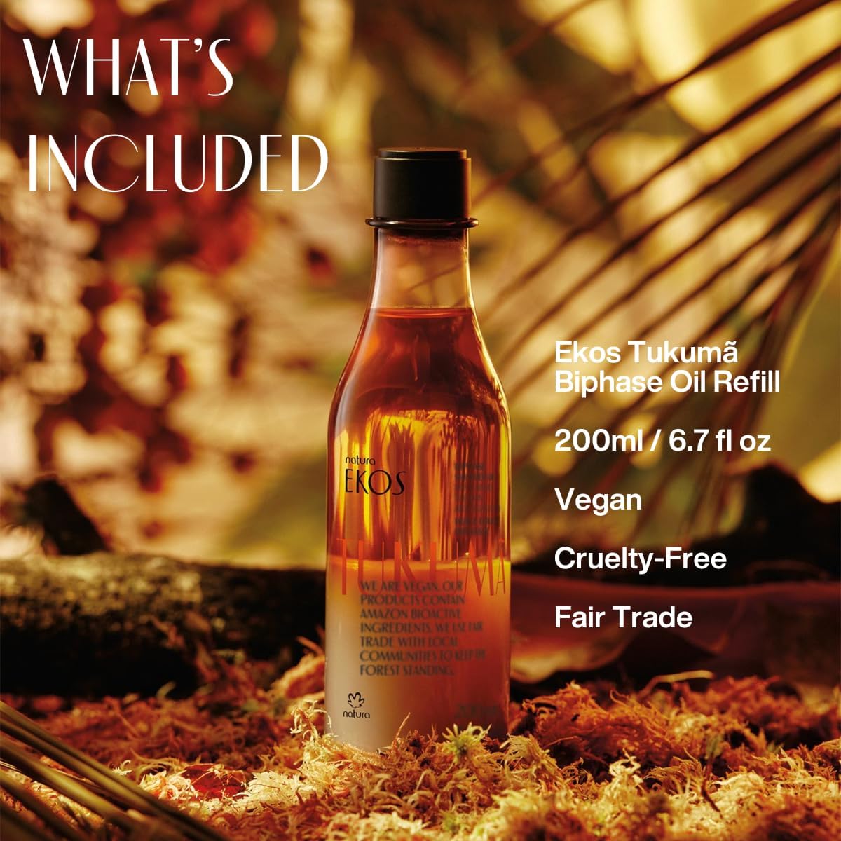 natura - Ekos Tukumã Biphase Shower Oil Refill - Replenishing In-Shower or Bath Body Oil - Anti-Signs of Aging - Skin Moisturizer - Vegan Skin Care - Brazilian Beauty Secrets - 6.7 fl oz (200ml)-FemmiqueWomen