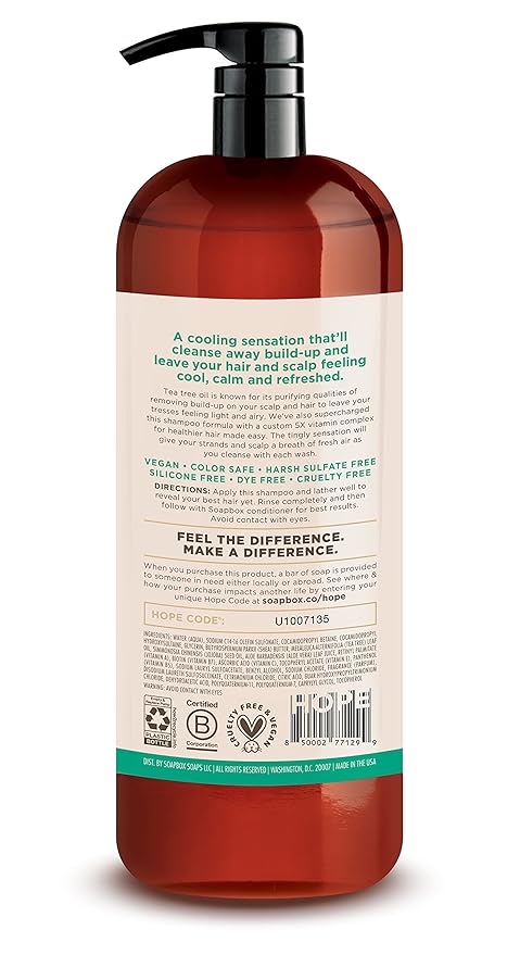 Soapbox Tea Tree Shampoo, Harsh Sulfate Free, Paraben Free, Silicone Free, Color Safe, and Vegan Hair Shampoo (33.8 Ounces)-FemmiqueWomen