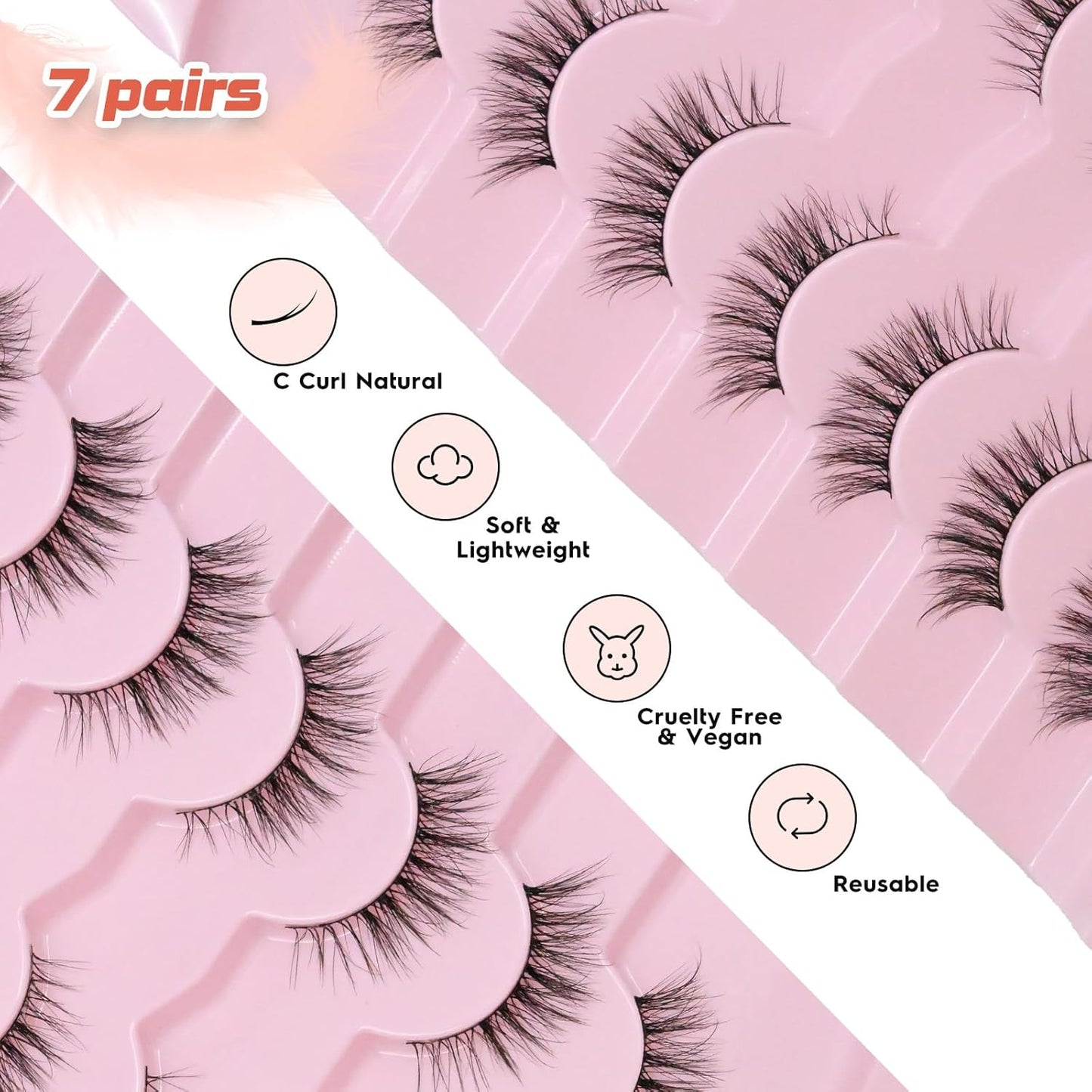 Eyelashes Natural Cat Eye Lashes 13mm Wispy Lashes False Eye Lashes with Thin Cotton Band C Curl Fake Eyelashes 3D Volume Lash Pack 7 Pair Siligli-FemmiqueWomen