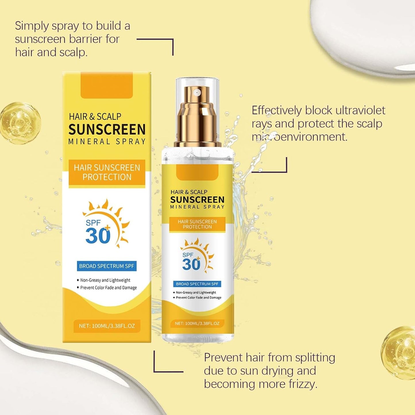 2PCS Ultimate Hair & Scalp Sunscreen Spray SPF 30, UV Protection for Scalp and Hair, Lightweight Breathable, Beach & Pool Essentials, for All Hair Colors and Types-FemmiqueWomen