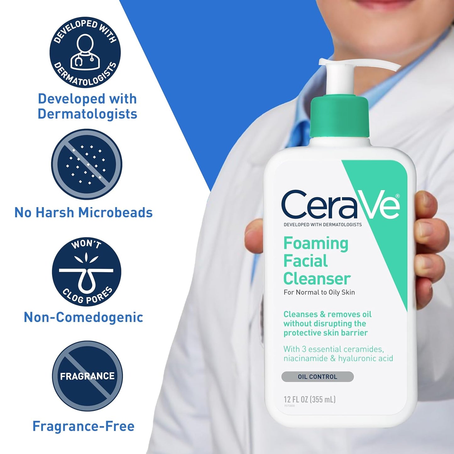 CeraVe Foaming Facial Cleanser, Daily Face Wash for Oily Skin, Hyaluronic Acid + Ceramides + Niacinamide, Fragrance Free & Paraben Free, Non-Drying Oil Control Face Wash, 16 Fluid Ounces-FemmiqueWomen