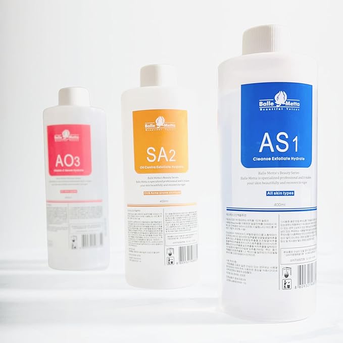 BRÜUN Hydrogen Oxygen Facial Machine Serums for Facial Cleansing – A Pack of 400ml 3 Aqua Peeling Solution AS1, SA2, and AO3 –Skin Care Hydra Solution for Vacuum face Cleaning Jet for Home and Spa-FemmiqueWomen