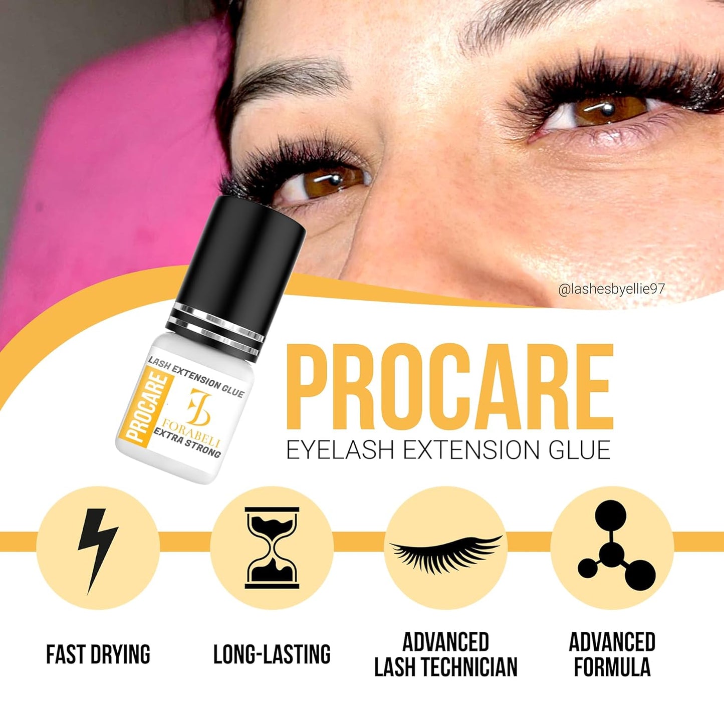 Forabeli Pro Care Lash Extension Glue, 1–2 Sec Fast Dry, 8 Week Retention, Advanced Bonding System, Professional Eyelash Extension Glue, Lash Adhesive for Eyelash Extensions-FemmiqueWomen