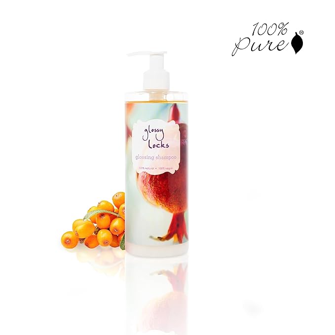 100% PURE Glossy Locks Glossing Shampoo Hair Wash Detox & Hydrate Shine Boosting Dry Dull Damaged Strands Avocado Butter & Seaweed Collagen Natural Care for Women & Men Vegan - 13.5 Fl Oz-FemmiqueWomen
