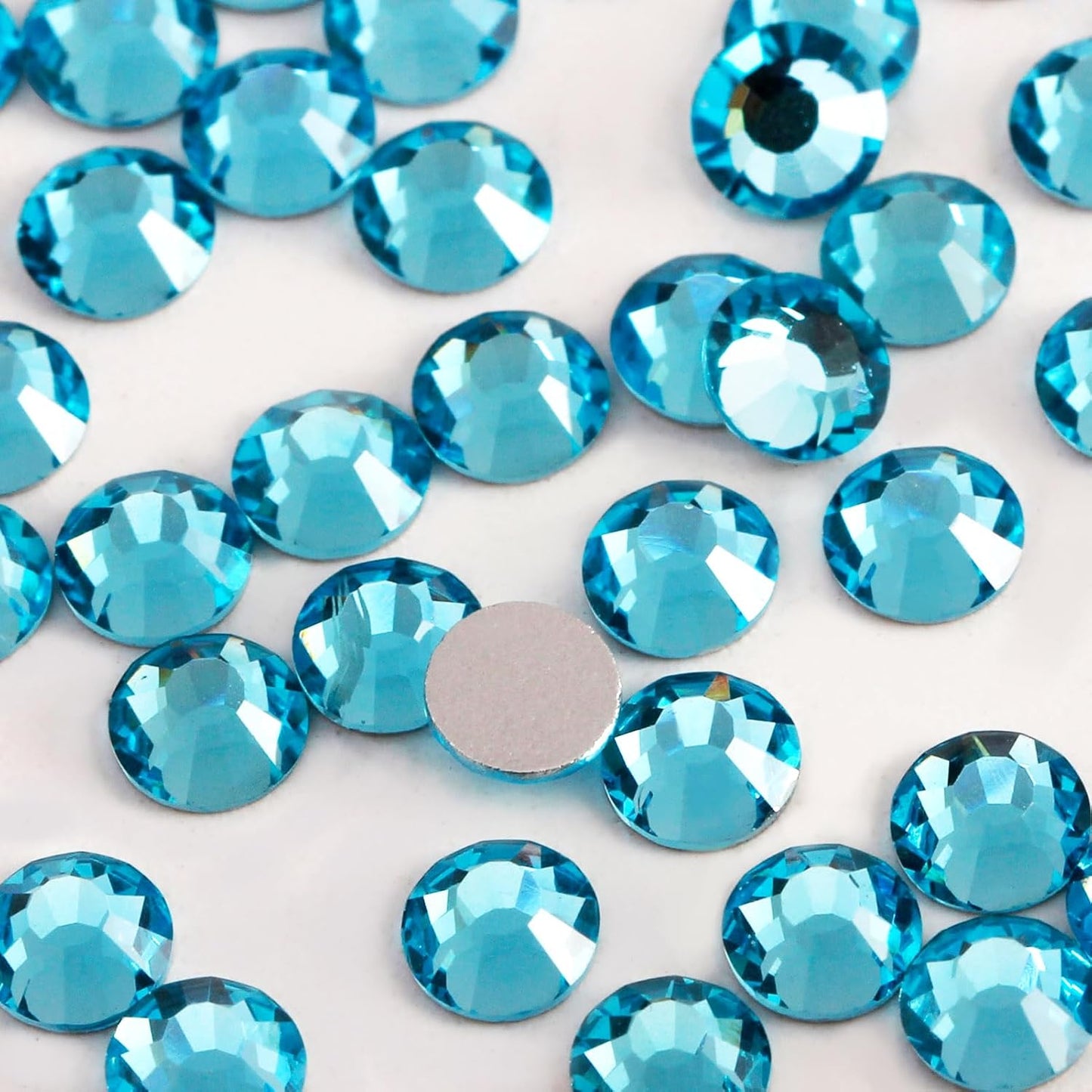 3000 PCS SS10 Flatback Rhinestones,12-Facet Diamond-Cut Glass Gems for Nail Art,Clothing,DIY Crafts,Glue-On Decoration Stones with Silver Backing,Aquamarine-FemmiqueWomen