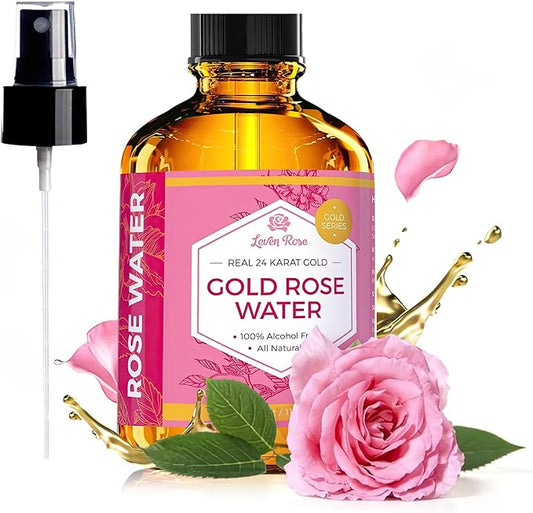 24 Karat Gold Rose Water Toner by Leven Rose Natural Moroccan 24K Rosewater Toner 4 oz-FemmiqueWomen