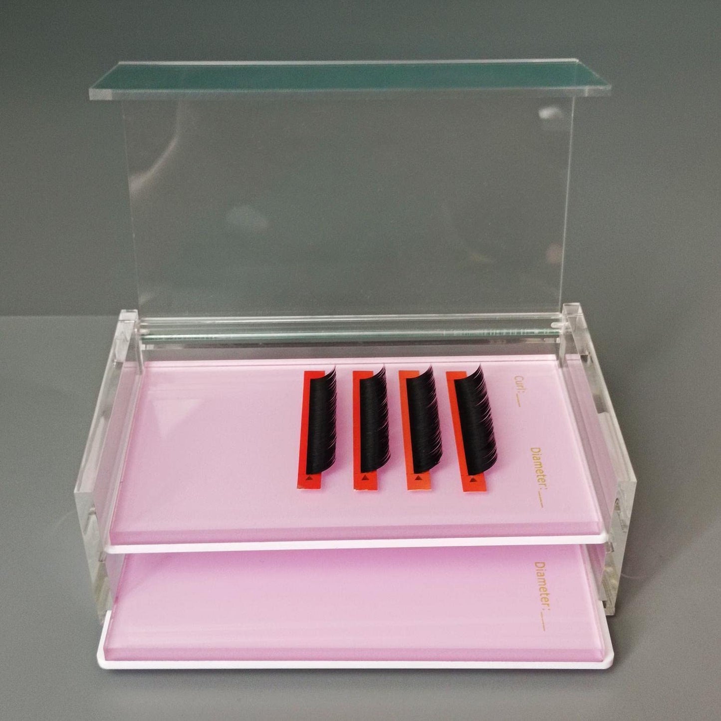 Two Layers Eyelash Grafting Pallet with Cover, Dust-proof Acrylic Lash Tile holder, Eyelash Extensions Storage Gasket Pads 2 Tiers for Beginners Beauty Artist Salon (Pink)-FemmiqueWomen