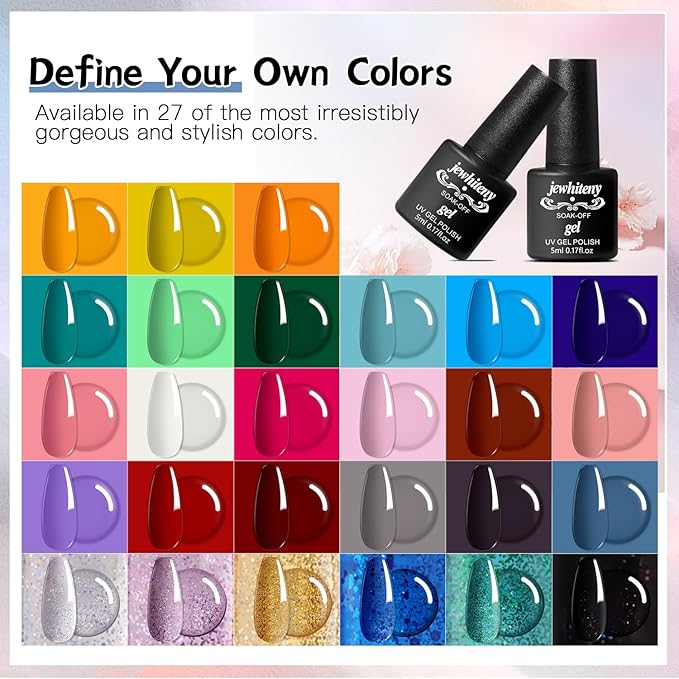 JEWHITENY 27 Colors Nail Polish Kit with U V Light, U V LED Nail Dryer Lamp Curing Gel Nail Polish Set Popular Gel Polish Set DIY at Home, Nail Manicure Tools-FemmiqueWomen