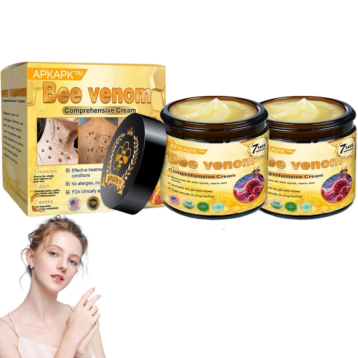 Bee Venom Comprehensive Cream, Professional bee venom cream for Removing and Repair, APKAPK Bee Venom Skin Treatment Cream, Natural Serum Suitable for All Skin Types (2 Pack)-FemmiqueWomen