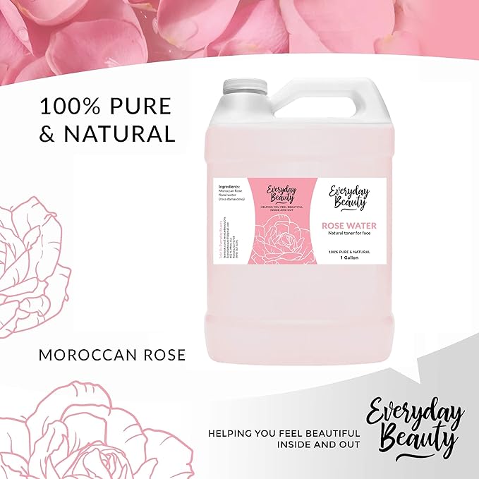 Rose Water Facial Toner Bulk - 1 Gallon Alcohol-Free Vegan All Natural Refreshing for Face and Hair - Uplifts, Calming & Soothing for All Skin Types-FemmiqueWomen