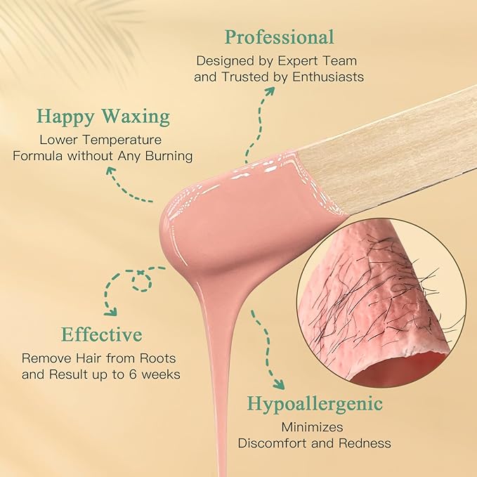 1.3Lb/21oz Wax Beads for Brazilian, Eyebrow, Face, Bikini, Legs, Arms Waxing - 6 Packs with 10 Wax Spatulas for Women and Men-FemmiqueWomen