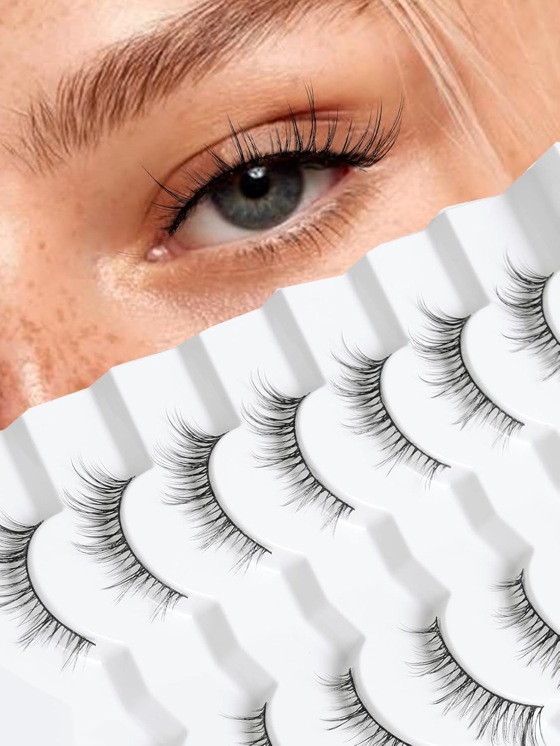 Natural Eyelashes 10MM Short Lashes Cat Eye Lashes Wispy False Eyelashes Manga Lashes Soft Strip Lashes 3D Volume Lashes Fake Eyelashes 7 Pair Siligli-FemmiqueWomen