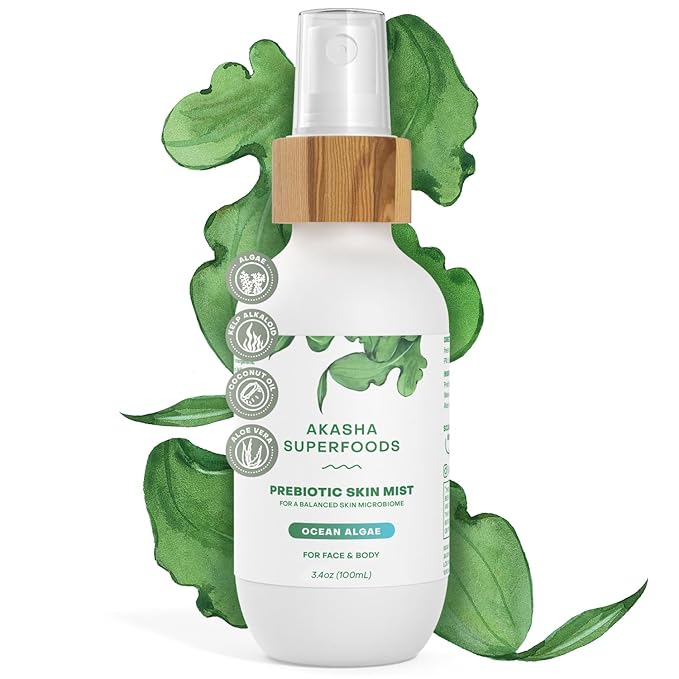 Akasha Prebiotic Skin Mist 3.4oz I Organic Facial Mist, Sea Kelp Extract, Face Spray for Naturally Restoring the Skins Microbiome, Dewy, Help Acne, Psoriasis & Sunburn*, Anti Aging Skin Care Products-FemmiqueWomen