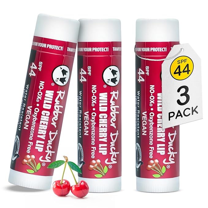 Rubber Ducky | Lip Sunscreen, Lip Balm with SPF 44, Water Resistant Sunscreen Lip Balm | Vegan, Untinted, Cherry Flavor, with Vitamin E | All Season - Broad Spectrum Sunscreen for Lips-FemmiqueWomen