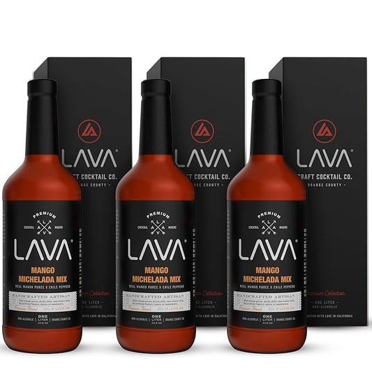 (3-Pack) LAVA Premium Mango Michelada Mix Made With Real Mango Puree, Ancho Chile Peppers, New Mexico Chile, Tamarind, Vegan, 1-Liter (33.8oz) Glass Bottle, Ready to Use-FemmiqueWomen