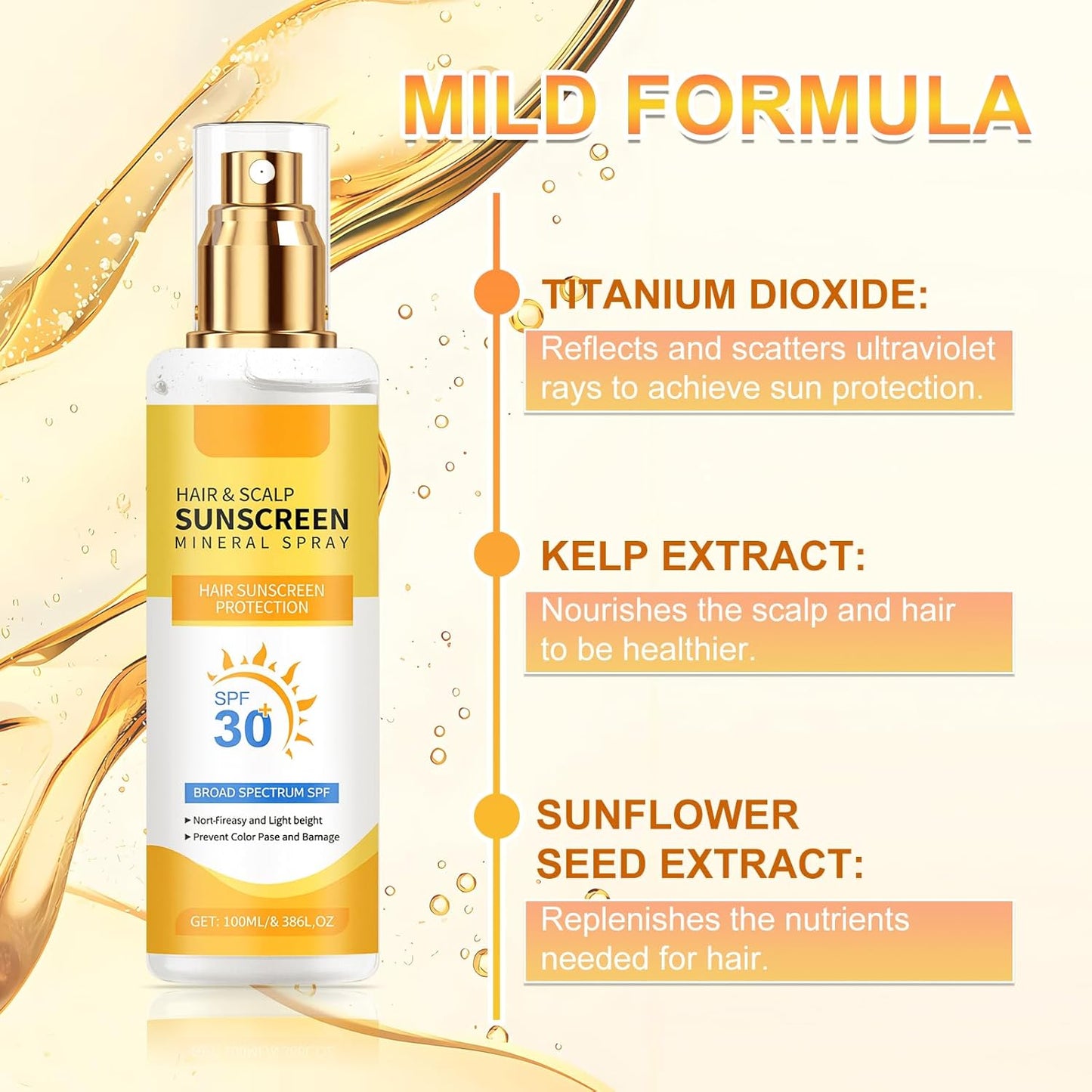 Ultimate Hair & Scalp Sunscreen Spray SPF 30 | Hair and Scalp Sunscreen Spray | Color-Lock UV Shield for Dyed/Highlighted Hair,Travel-Size Scalp Sunblock Prevents Fading & Dryness(1PCS)-FemmiqueWomen