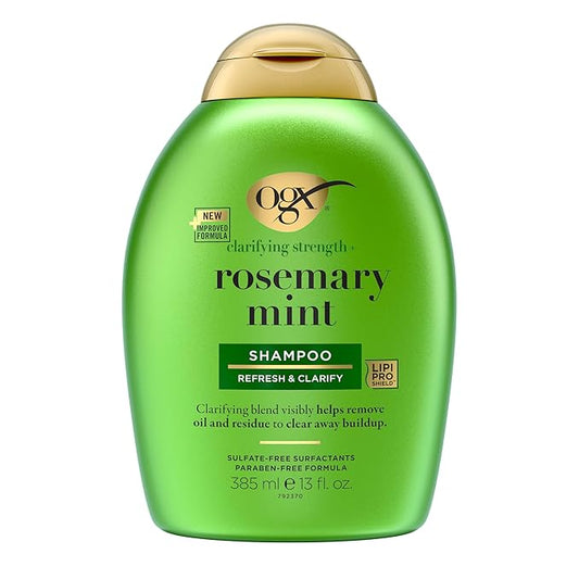 OGX Clarifying Strength + Rosemary Mint Shampoo, Clarifying Shampoo for Oily Hair Visibly Helps Remove Oil & Residue to Clear Away Buildup, Sulfate-Free Surfactants, 13 fl. oz-FemmiqueWomen