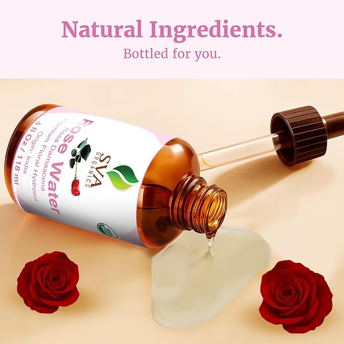 SVA ORGANICS Rose Water 4oz (118 ml) Refreshing Rose Water Spray for Skin Care, Skin Hydration, Bath, Soaps, Haircare & Aromatherapy-FemmiqueWomen