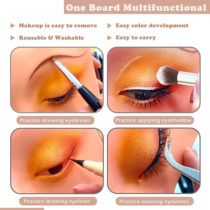 Silicone Makeup Mannequin Face, Makeup Practice Face Board for Makeup Artist Supplies, Mannequin Face for Makeup Practice with Makeup Brushes Rhinestones Sticker(Black)-FemmiqueWomen