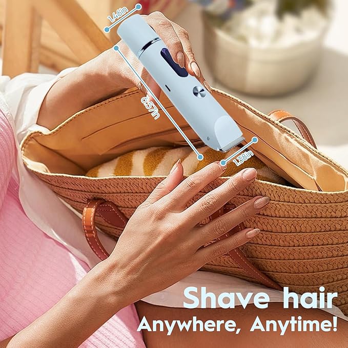 2025 Upgraded Dermave Bikini Shaver - 2 in 1 Bikini Trimmer for Women with LCD Display, Dual Head Cordless Electric Shaver, IPX7 Waterproof Wet/Dry Body Hair Trimmer for Face,Blue-FemmiqueWomen