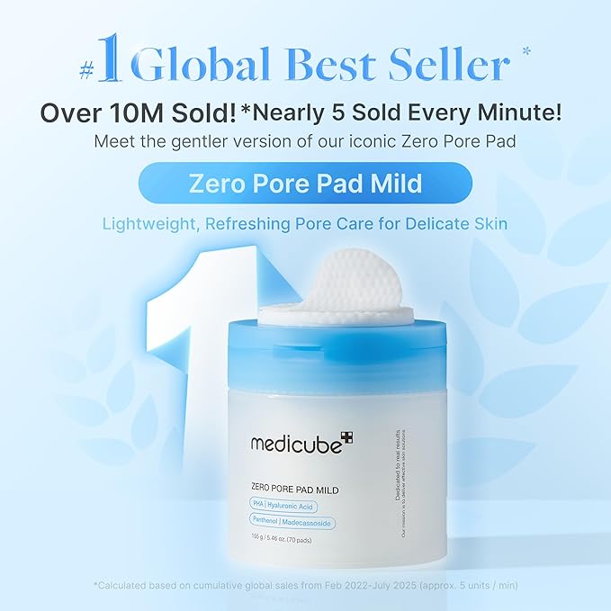 Medicube Zero Pore Pads Mild 2.0 (70 units) - Gentle Calming Toner Pads for Exfoliation, Minimizing Pores, and Blackhead Removal with PHA - Ideal for All Skin Types - Korean Skin Care-FemmiqueWomen