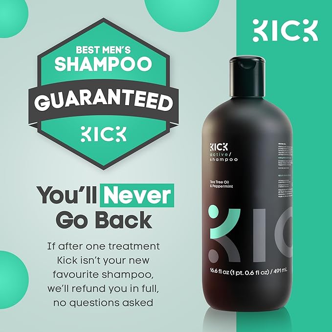 Kick Mens Shampoo - Peppermint & Tea Tree for Oil Control - Sulfate-Free, Refreshing Formula - Anti-Dandruff and Scalp Soothing - Shampoo for Oily Hair - Cruelty-Free - 16.6oz-FemmiqueWomen