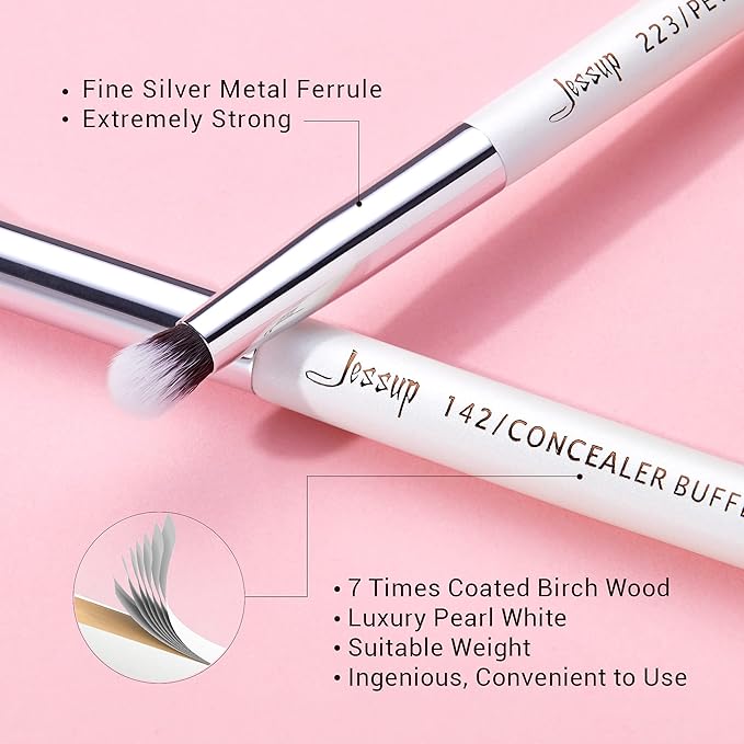 Jessup Small Eye Makeup Brush Set Professional 15pcs White/Silver Premium Natural-synthetic Eye Shadow Blending Concealer Eye & Brow Liner Brushes, T237-FemmiqueWomen