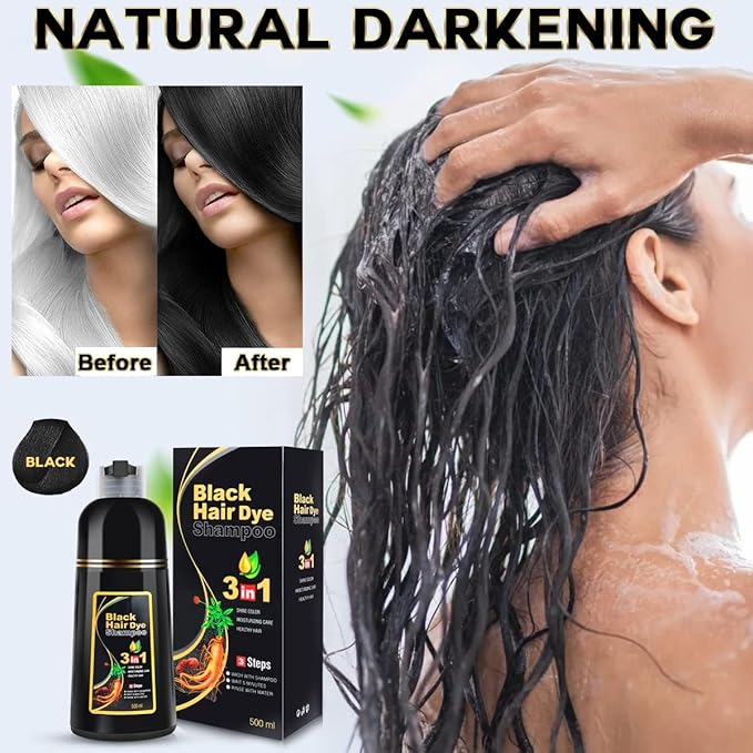 Black Hair Dye Shampoo 3 in 1 for Women/Men for Gray Coverage Instant Hair Color Shampoo Semi Permanent Champu Para Cana-FemmiqueWomen