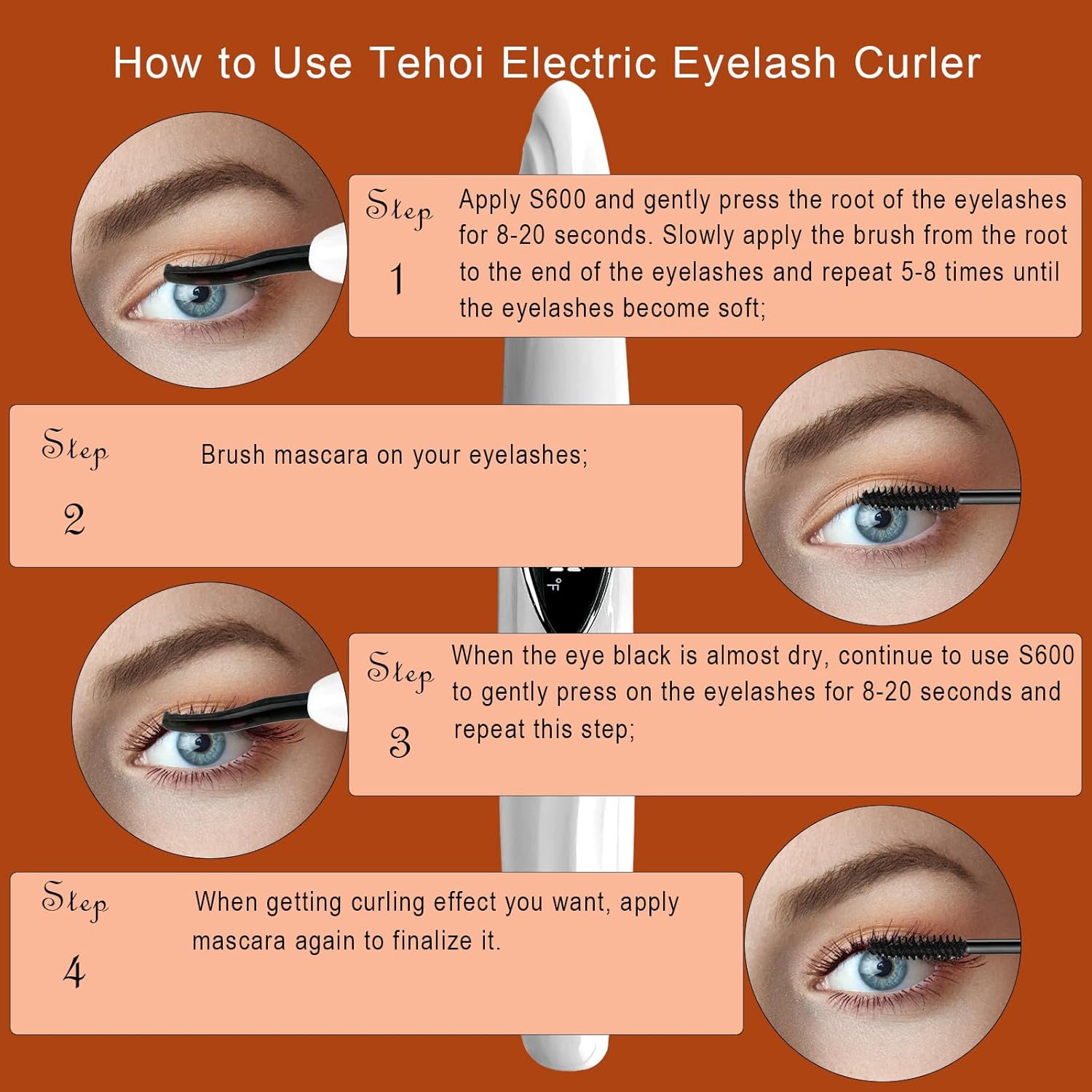 S600 Heated Eyelash Curler - Lash Curler Heated with Accurate Temperature Control, Intelligent Auto Power Off for Natural Makeup & Long-Lasting Curls | Heated Lash Curler (White+Silver)-FemmiqueWomen