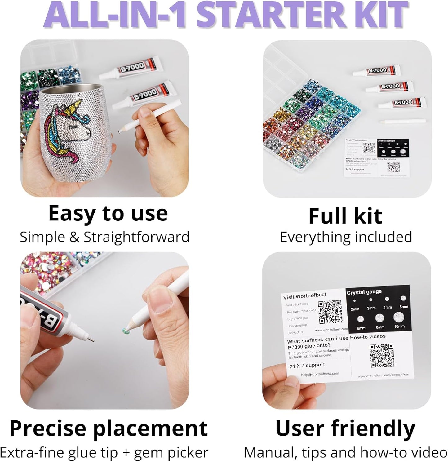 30000Pcs Resin Jelly Rhinestones Set for Crafting Bedazzling, Light Purple AB Flatback Gems Jewels for Crafts Clothes Shoes Fabric Outfit Nails Makeup, Flat Back Lavender Crystal 2-6mm with b7000 Glue-FemmiqueWomen