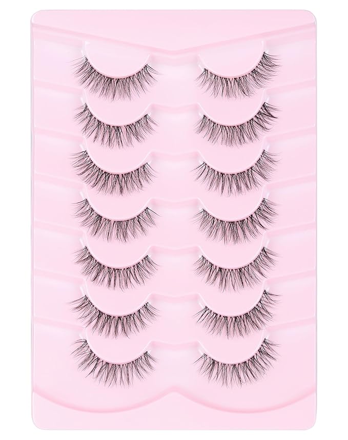 Eyelashes Wispy Lashes Natural Mink Eye Lashes Pack Clear Band Strip Lashes That Look Like Extensions Short False Eyelashes Natural 7 Pairs-FemmiqueWomen