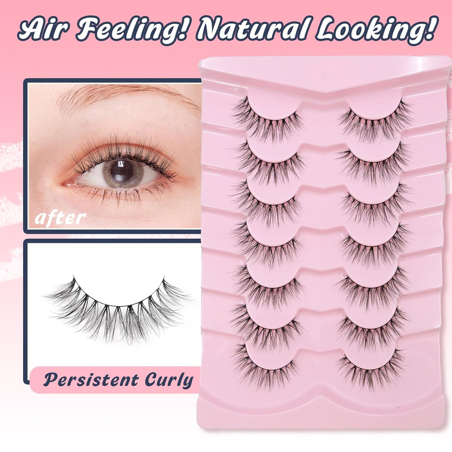 Natural Lashes False Eyelashes 10MM Short Lashes for Small Eyes C Curl Fake Eyelashes Thin Cotton Band 3D Volume Strip Lash Pack Soft Eyelashes 7 Pairs Siligli-FemmiqueWomen