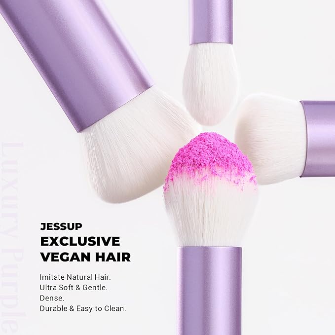 Jessup Makeup Brushes Set 4pcs Face Kabuki Brush for Foundation Contour Powder Blush Bronzer and Highlighter, Premium Synthetic Fiber Cruelty-Free, Luxury Purple T517-FemmiqueWomen