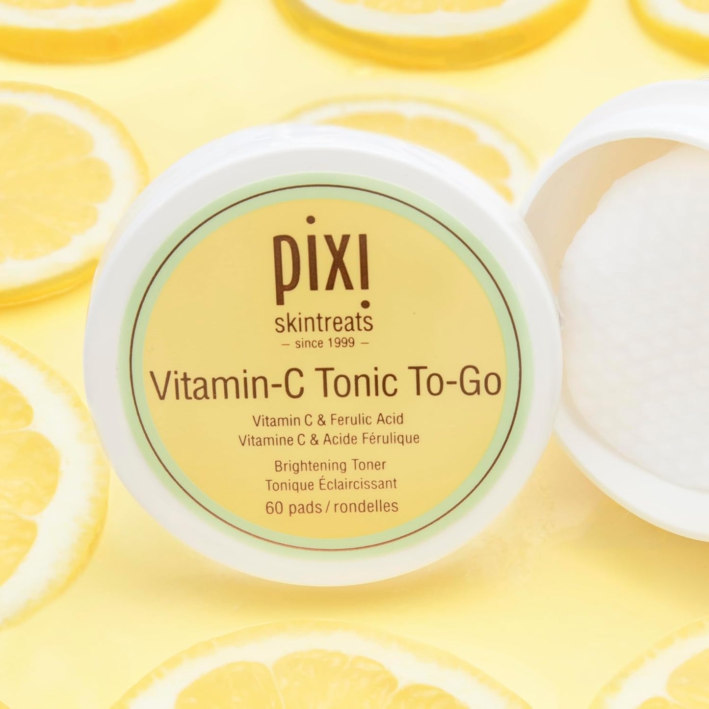 Pixi Vitamin-C Tonic to-Go, Brightening & Toning, Containing Vitamin-C & Probiotics, Boosting Skin Luminosity, Alcohol-Free Daily Balancing Toner Pads On The Go, 60 Pads-FemmiqueWomen