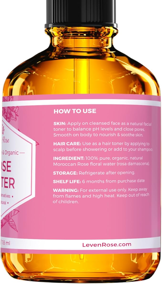 Rose Water Spray for Face by Leven Rose - Pure Natural Moroccan Rosewater Hydrosol Face Spray - Organic Rose Water for Hair 4 oz-FemmiqueWomen
