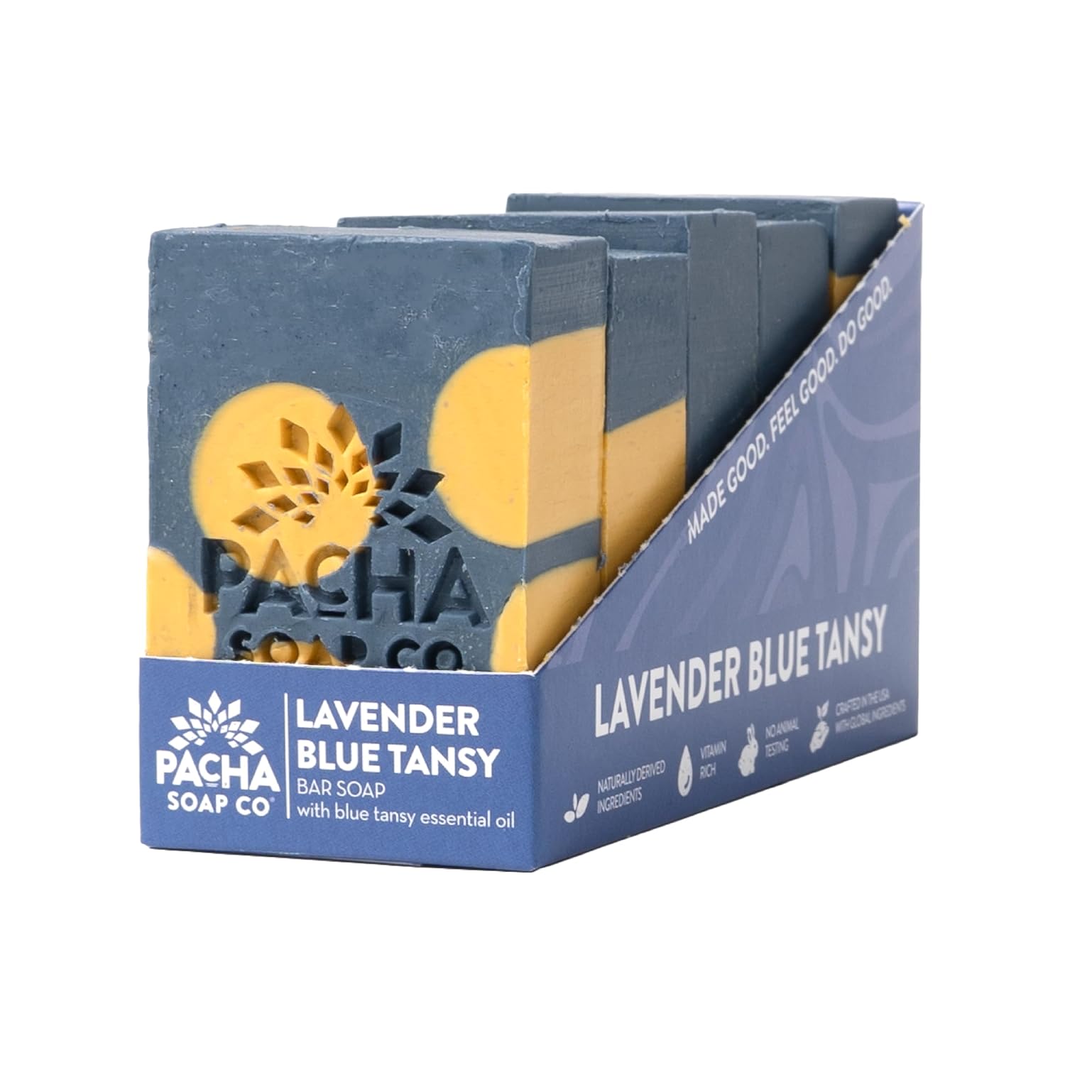 Pacha Soap Co. Bar Soap - Premium, Handcrafted, Hydrating, Natural Face Wash, Hand Cleanser, Body Wash, Soothing Essential Oils (Lavender & Blue Tansy, 5-Pack, 4 oz ea)-FemmiqueWomen