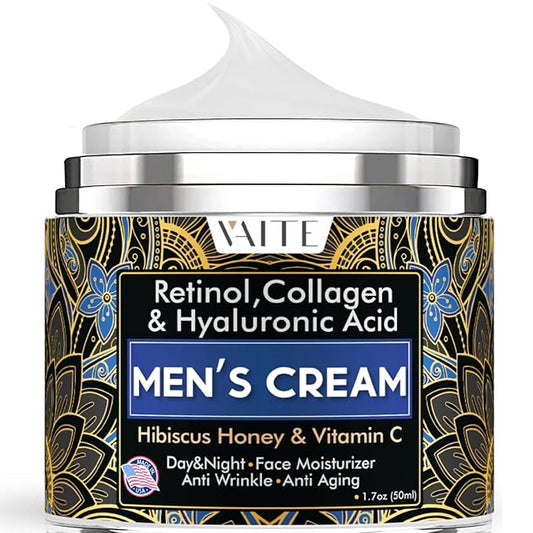 VAITE Mens Face Skin Moisturizer with Collagen, Retinol Ant-Aging, Anti-Wrinkle Under the Eyes Men's cream care for Face with Hibiscus & Honey, Hyaluronic acid, Vitamin C Made in USA-FemmiqueWomen