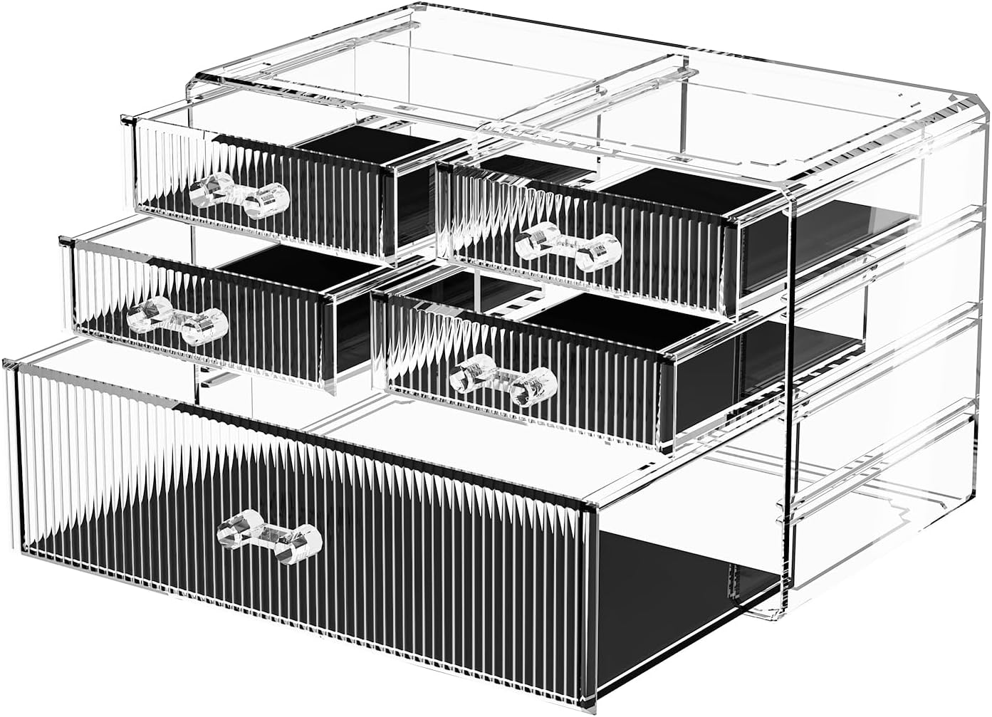 ZHIAI Stackable Storage Drawers, Acrylic Bathroom Counter Organizer Clear Makeup Organizers for Vanity, Kitchen Cabinets, Bathroom, Undersink, Home Organization and Storage (5 Drawers, Pattern C)-FemmiqueWomen