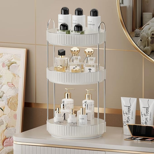 Rotating Makeup Organizer for Vanity,3 Tier High-Capacity Skincare Clear Make Up Storage Perfume Organizers Cosmetic Dresser Organizer Countertop 360 Spinning-FemmiqueWomen