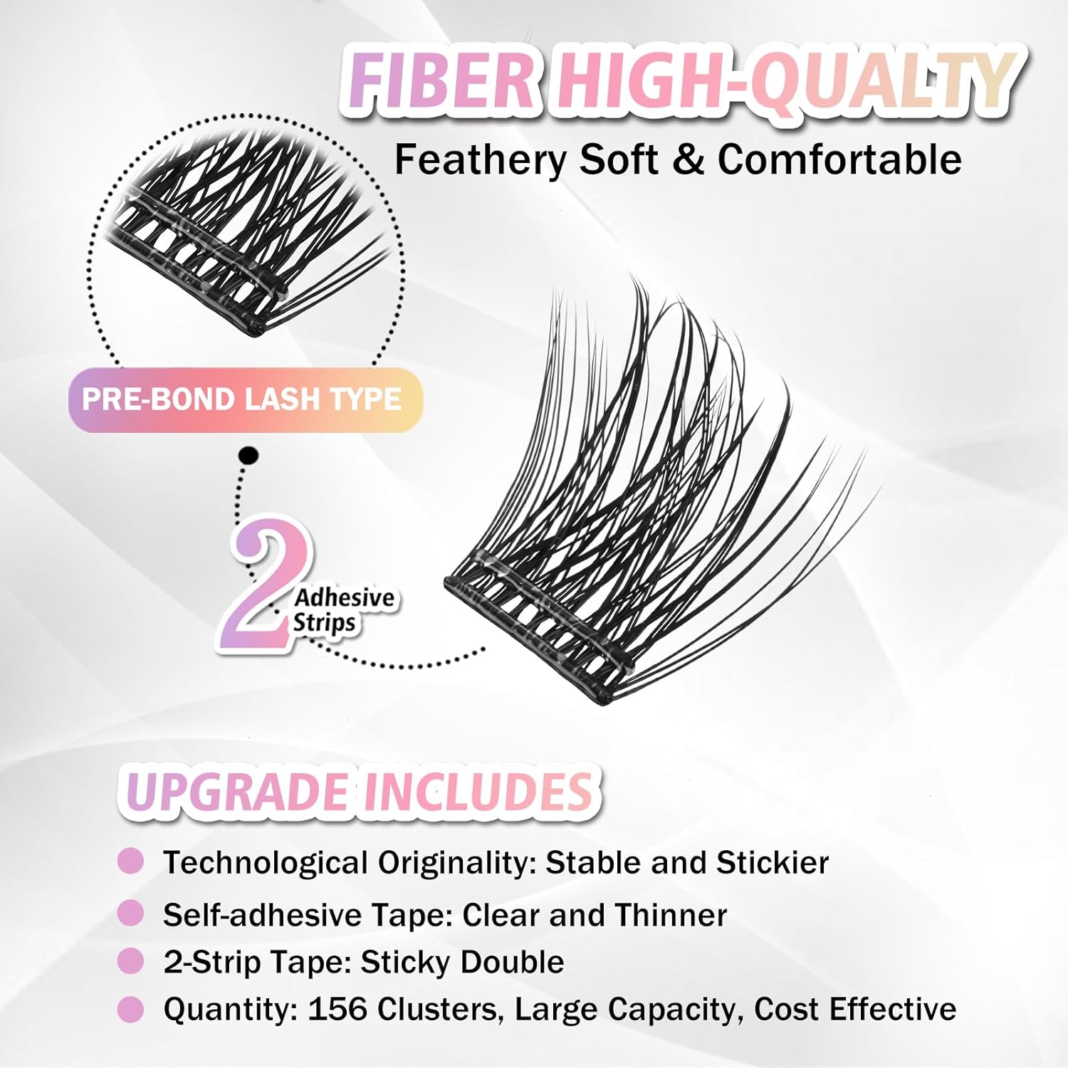 Self Adhesive Eyelashes, 156 Pcs Self Adhesive Eyelash Clusters, No Glue Needed, Invisible 2-Strip Tape - Longer Lasting, No Sticky Residue Pre Glued Eyelashes (Volume-Mixed)-FemmiqueWomen