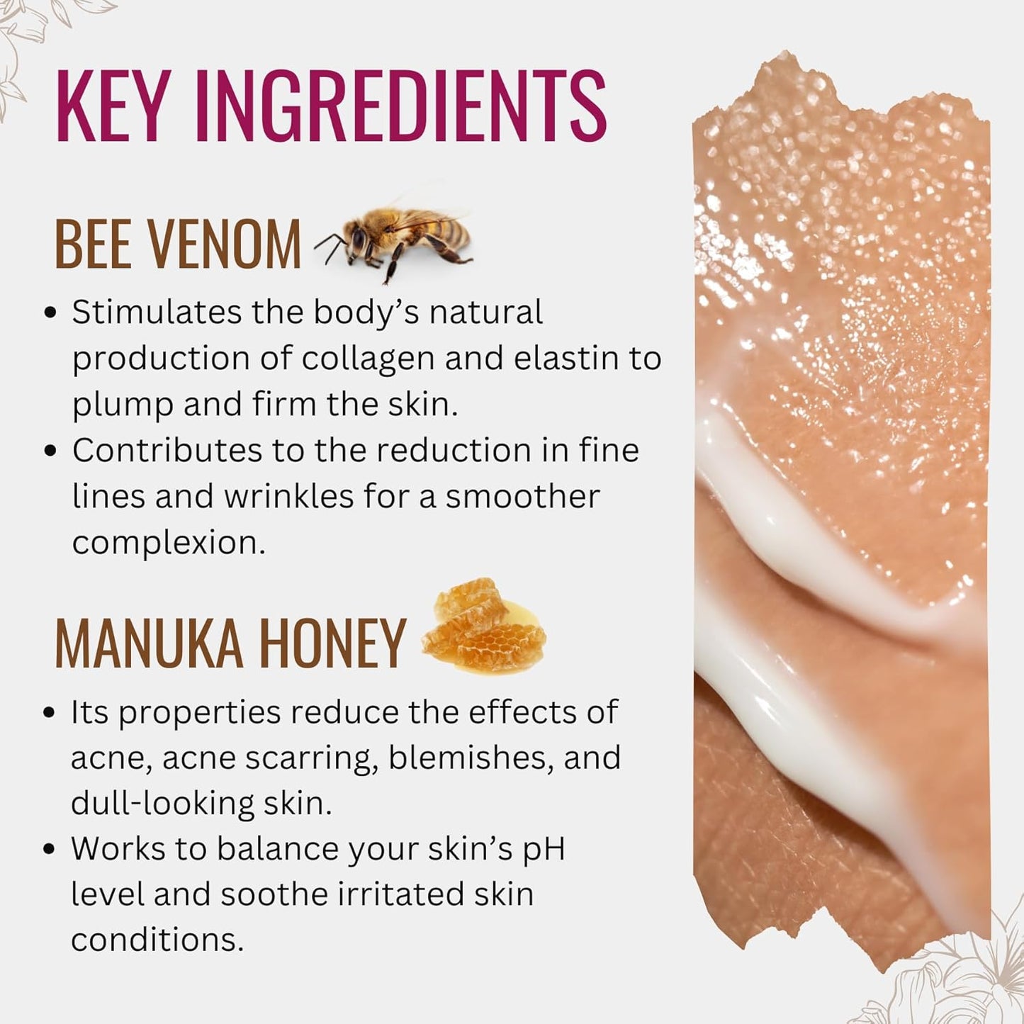 Natural Bee Venom Face Lift Treatment Cream with Active Manuka Honey, Shea, Cocoa Butter, and Jojoba – Nature’s Most Powerful Solution!-FemmiqueWomen