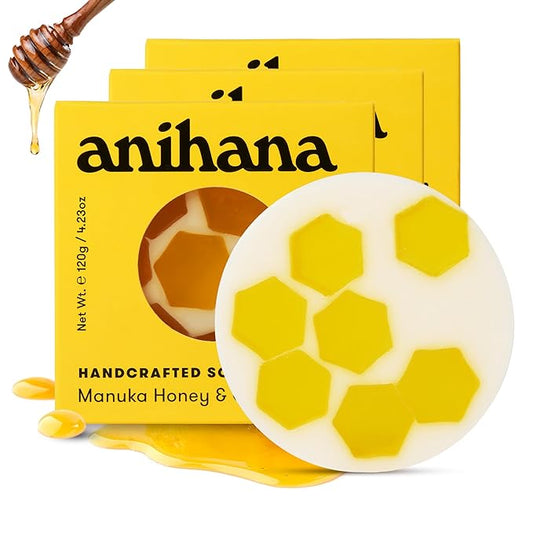 ANIHANA Handcrafted Soap 3 Pack with Coconut Oil, Gentle Cleansing Paraben Free Cruelty Free Refreshing Manuka Honey & Goat Milk Scent 4.23 oz each-FemmiqueWomen