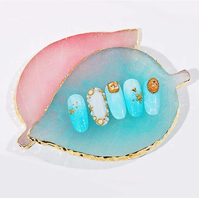 1 Piece Nail Art Palette Nail Polish Palette Mixing Palette Makeup Plate Nail Plates for Nail Art Nail Tip Holder Nail Art Display (Blue Leaf)-FemmiqueWomen