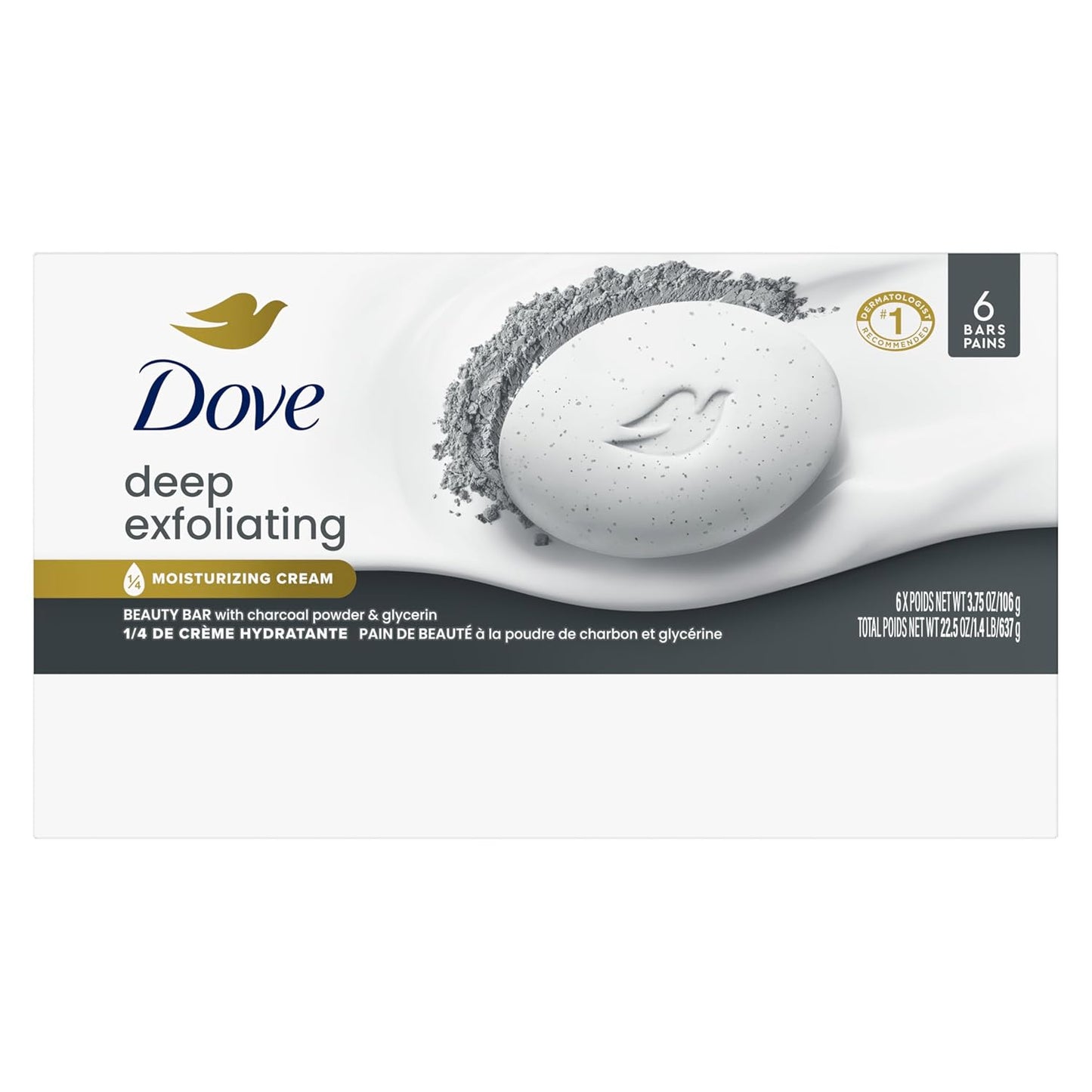 Dove Beauty Bar Soap 6 Bars Deep Exfoliating Charcoal Powder & Glycerin, for Softer, Smoother Skin, Scrubs Away Impurities 3.75 oz-FemmiqueWomen