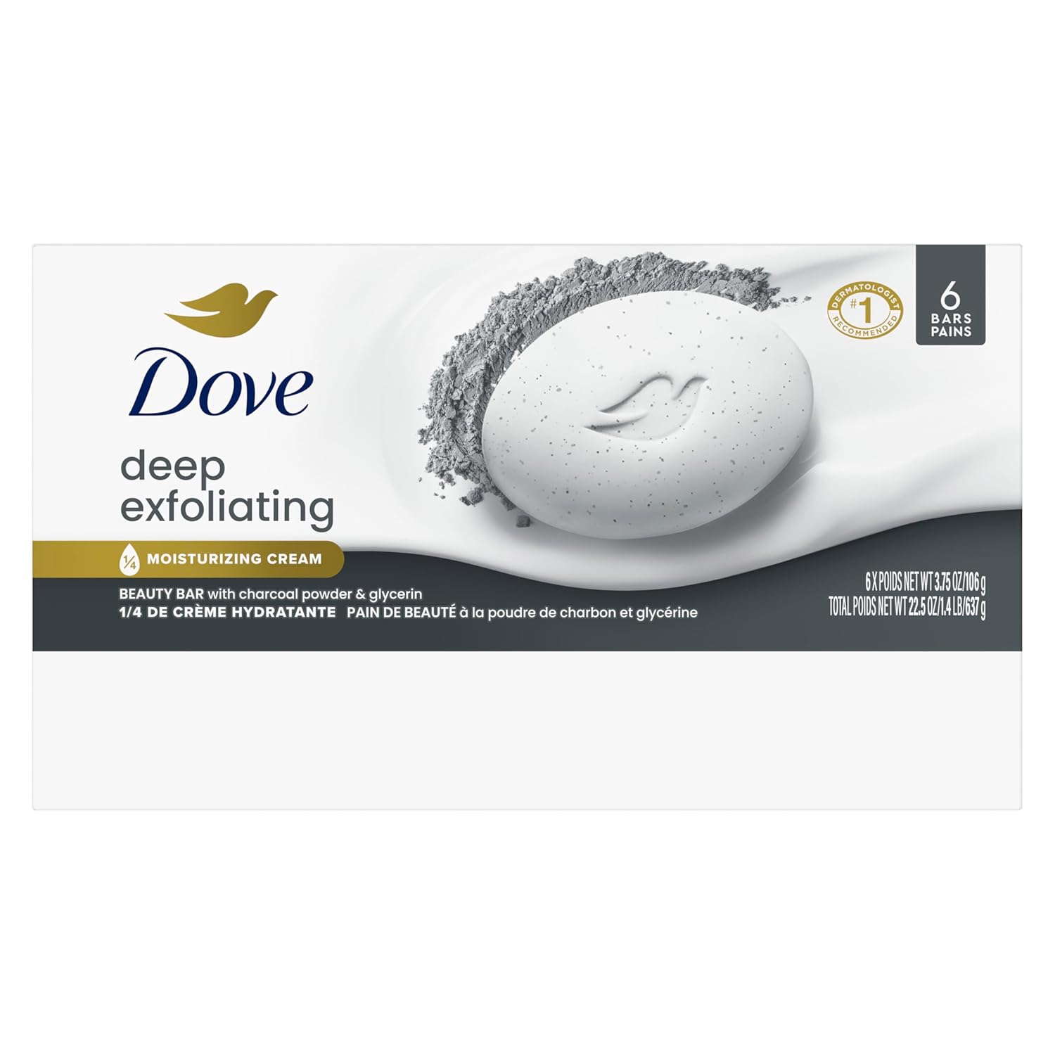 Dove Beauty Bar Soap 6 Bars Deep Exfoliating Charcoal Powder & Glycerin, for Softer, Smoother Skin, Scrubs Away Impurities 3.75 oz-FemmiqueWomen
